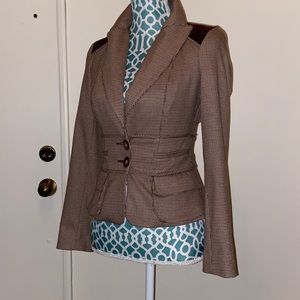Bebe Vintage Riding Jacket Houndstooth Brown Size 0